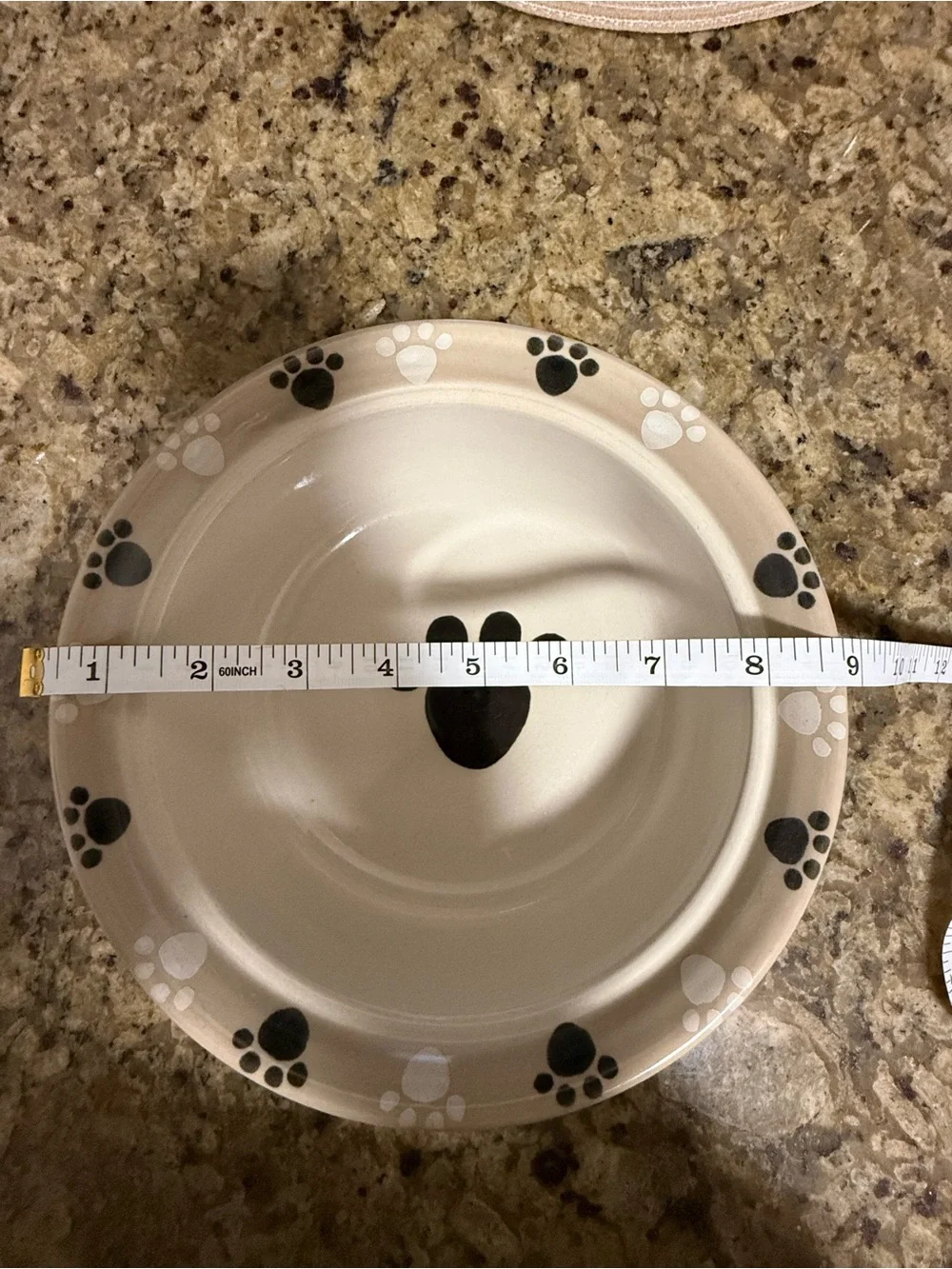 Large Ceramic Dog Bowl 9” Black Cream Paw Print Heavy Pet Dish